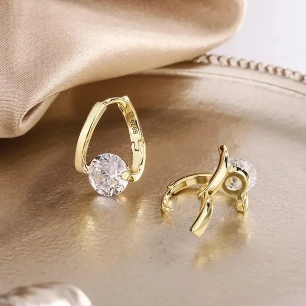 S925 Sterling Silver Love Heart Star White Zircon Earrings Wedding Engagement - Picture 6 of 6